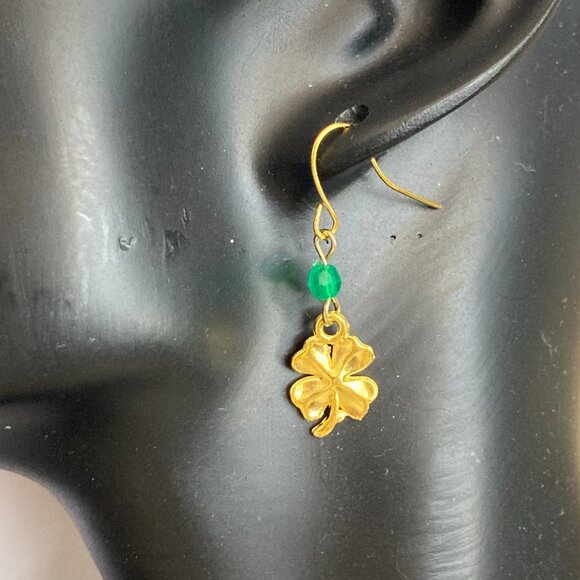 Shamrock Earrings Gold Plated Irish 4 Leaf Clover Luck Celtic St. Patricks Day - Picture 3 of 8
